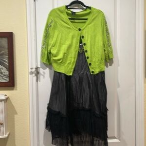 Beetlejuice ruffle dress and sand worm cardigan